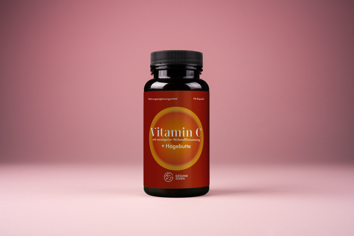 Vitamin C mit verzögerter Wirkstofffreisetzung und Hagebuttenextrakt – 90 Tabletten, vegan