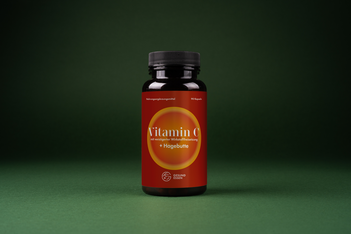 Vitamin C mit verzögerter Wirkstofffreisetzung und Hagebuttenextrakt – 90 Tabletten, vegan