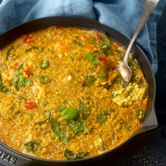 Blumenkohlauflauf mit Curry, Mozzarella und Chilli