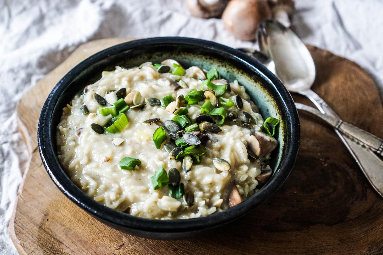 Champignon-Risotto mit Ricotta und Spinat
