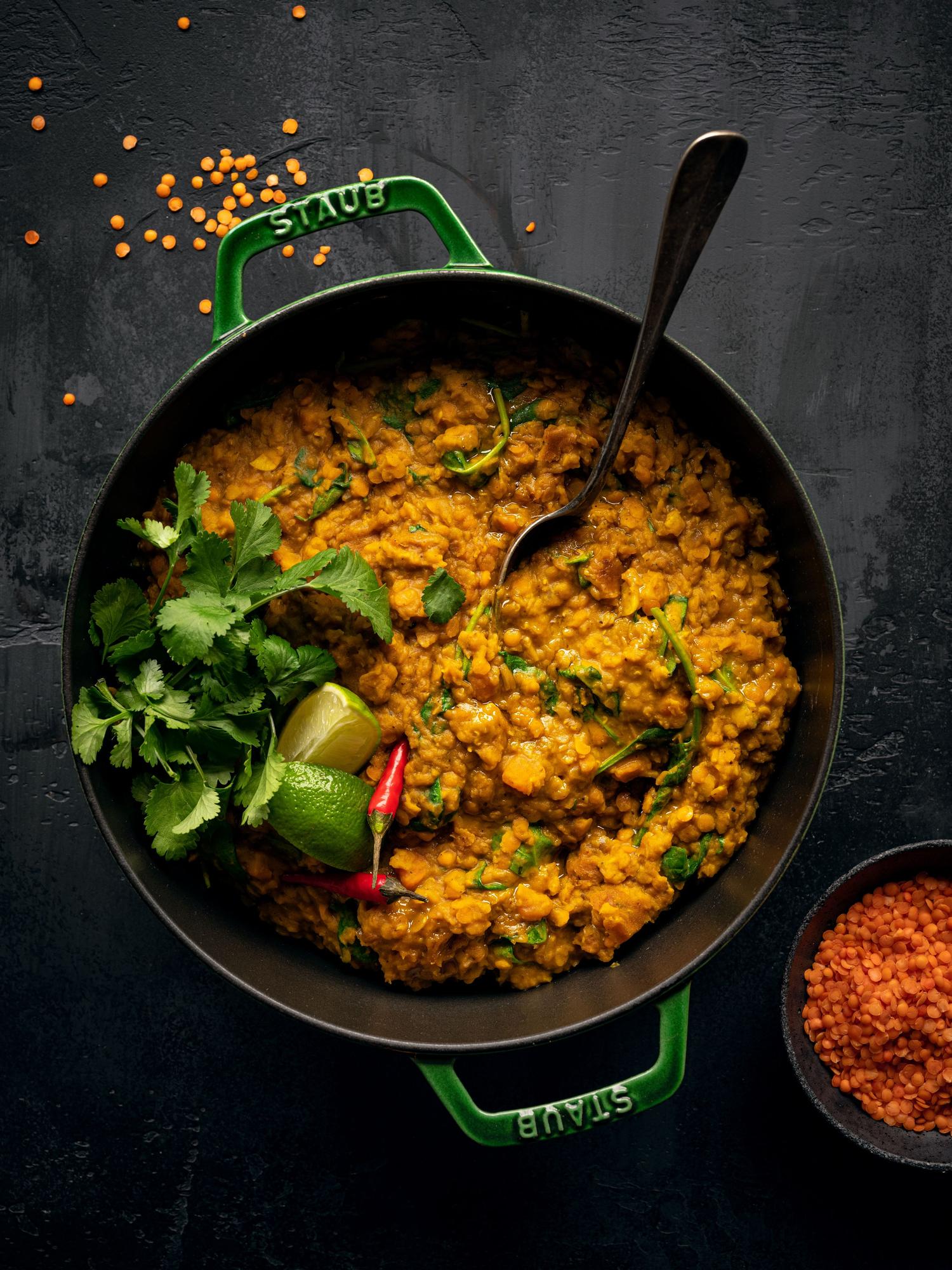 Linsen-Curry aus dem Ofen