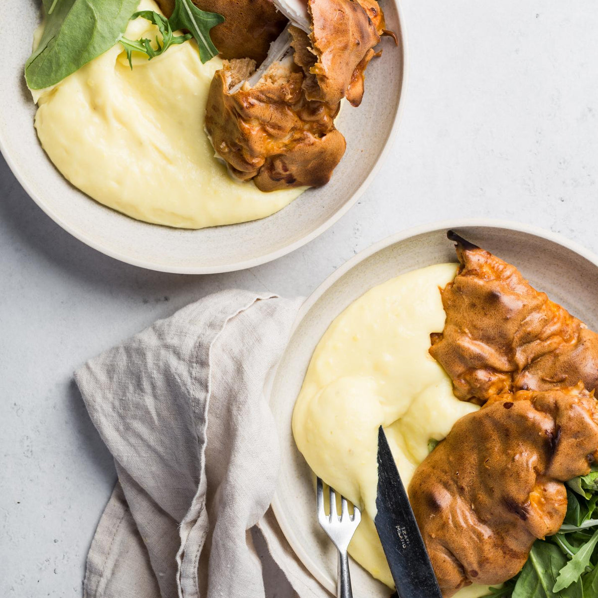 Erdnuss-Hähnchenschnitzel mit Kartoffelpüree