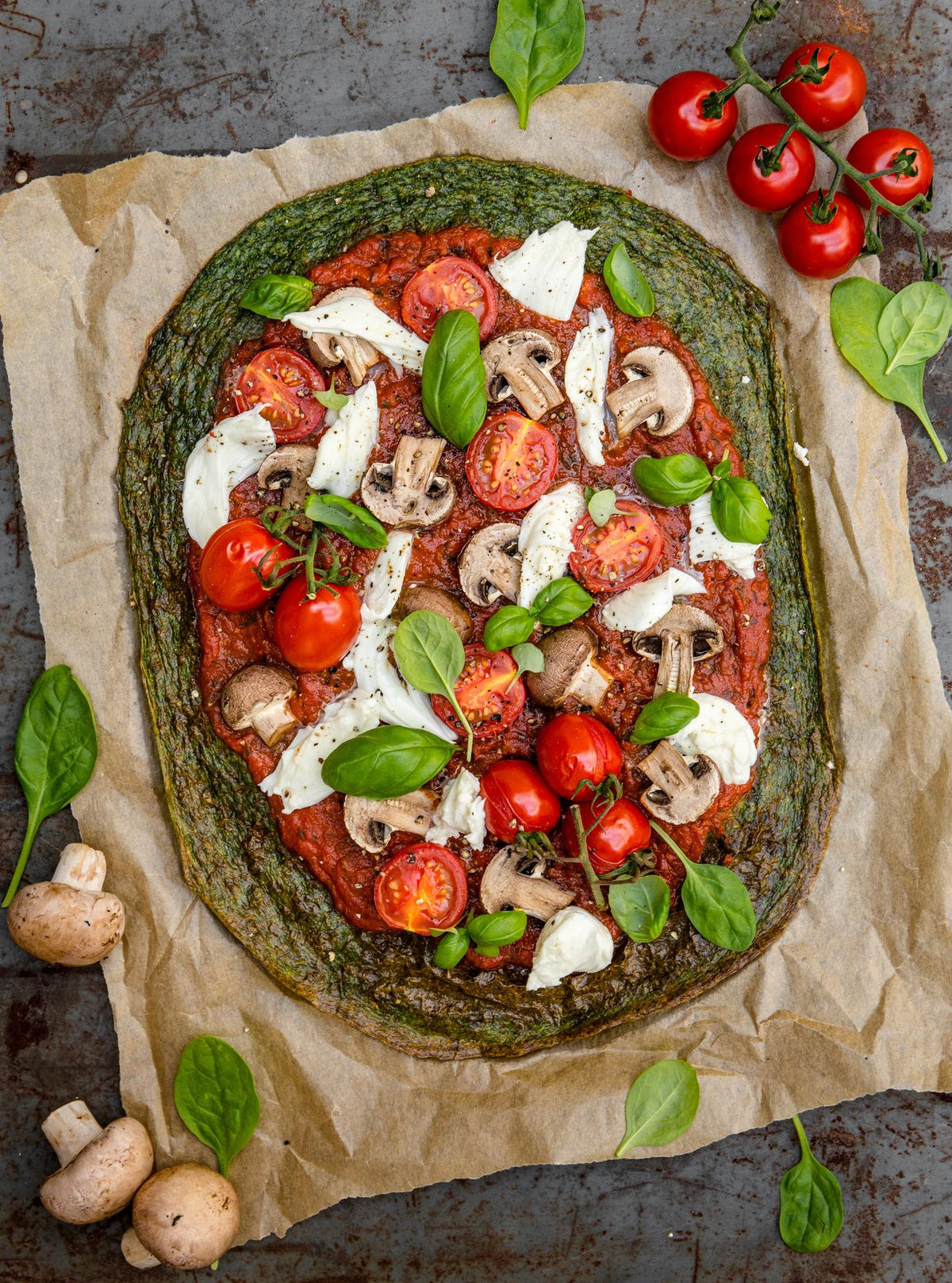 Pizza auf Spinatbasis