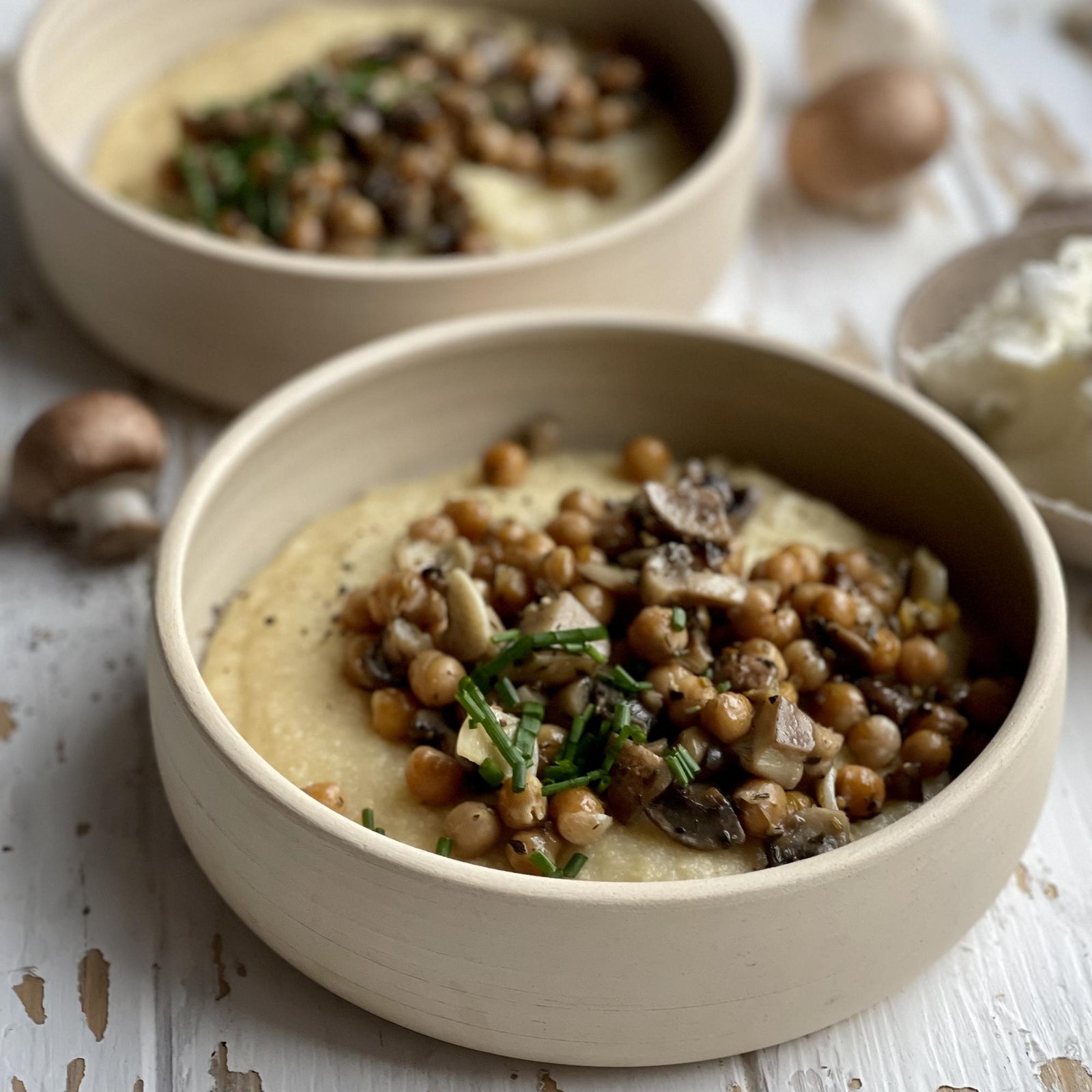 Polenta mit Pilzen und Kichererbsen