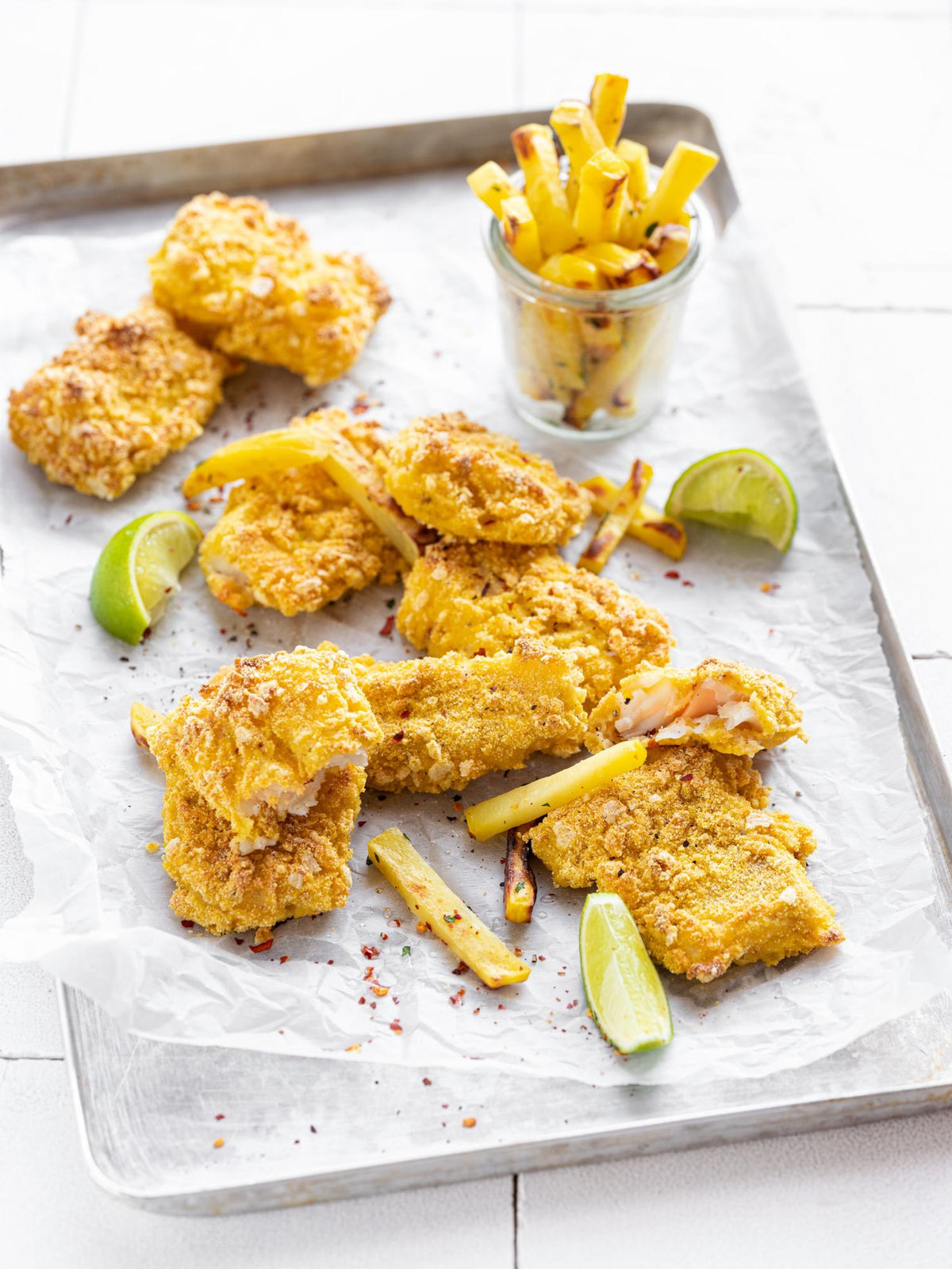 Fischstäbchen vom Kabeljau mit Minze-Pommes