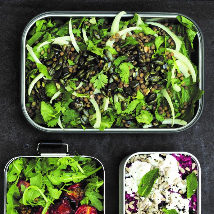 Salat mit Linsen, Fenchel und gebratenen Kürbiskernen