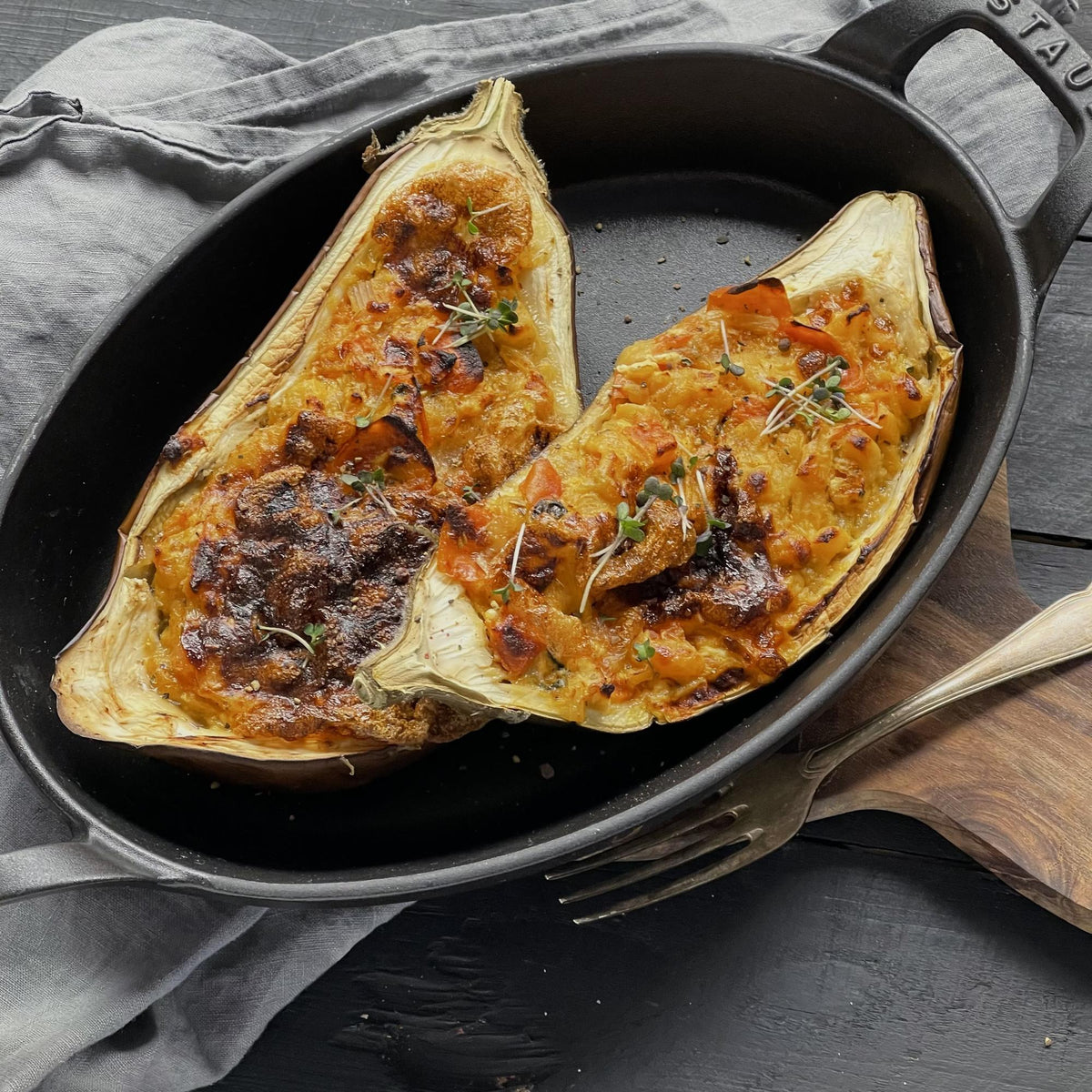Überbackene Aubergine mit Olmützer Quargel