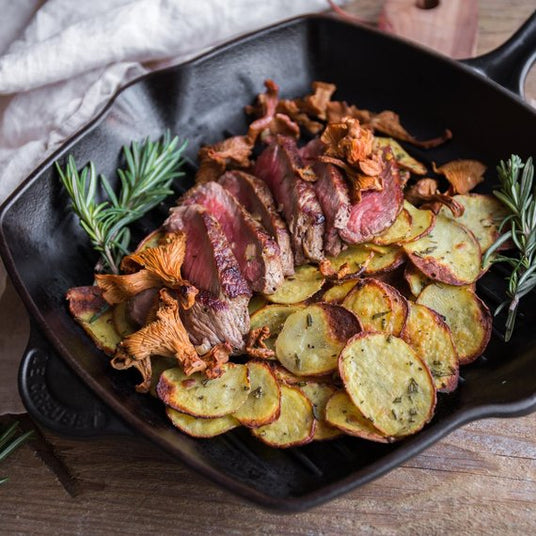 Rindersteak mit Rosmarin-Kartoffeln und Pilzen